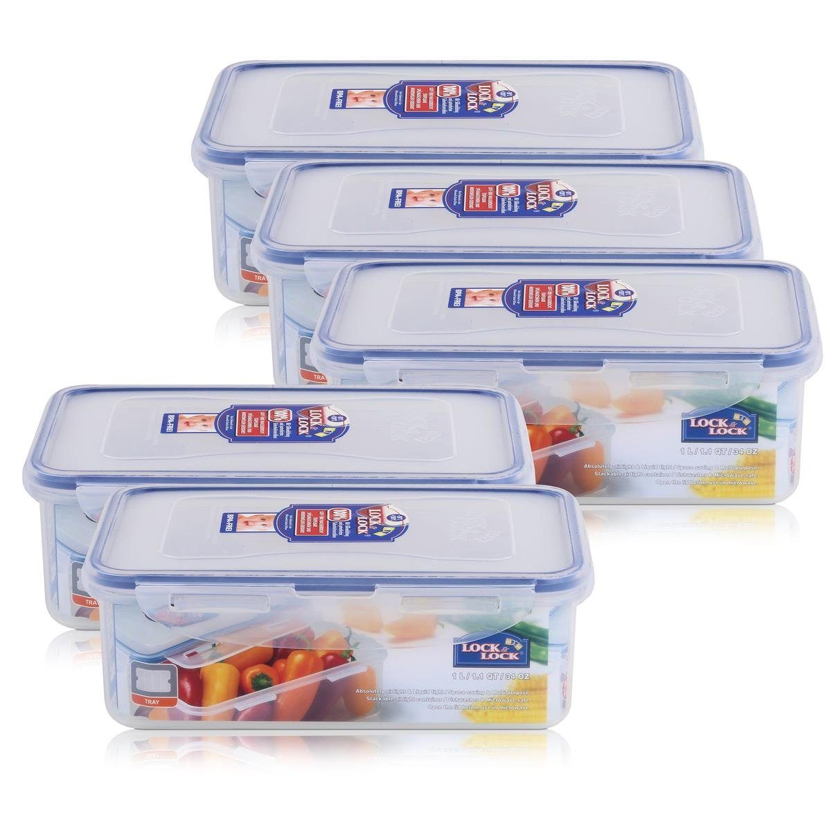 LOCK & LOCK Vorratsdose Lock&Lock HPL817T Frischhaltedose 1 Liter - Luft & Wasserdicht (5er Pa, Kunststoff