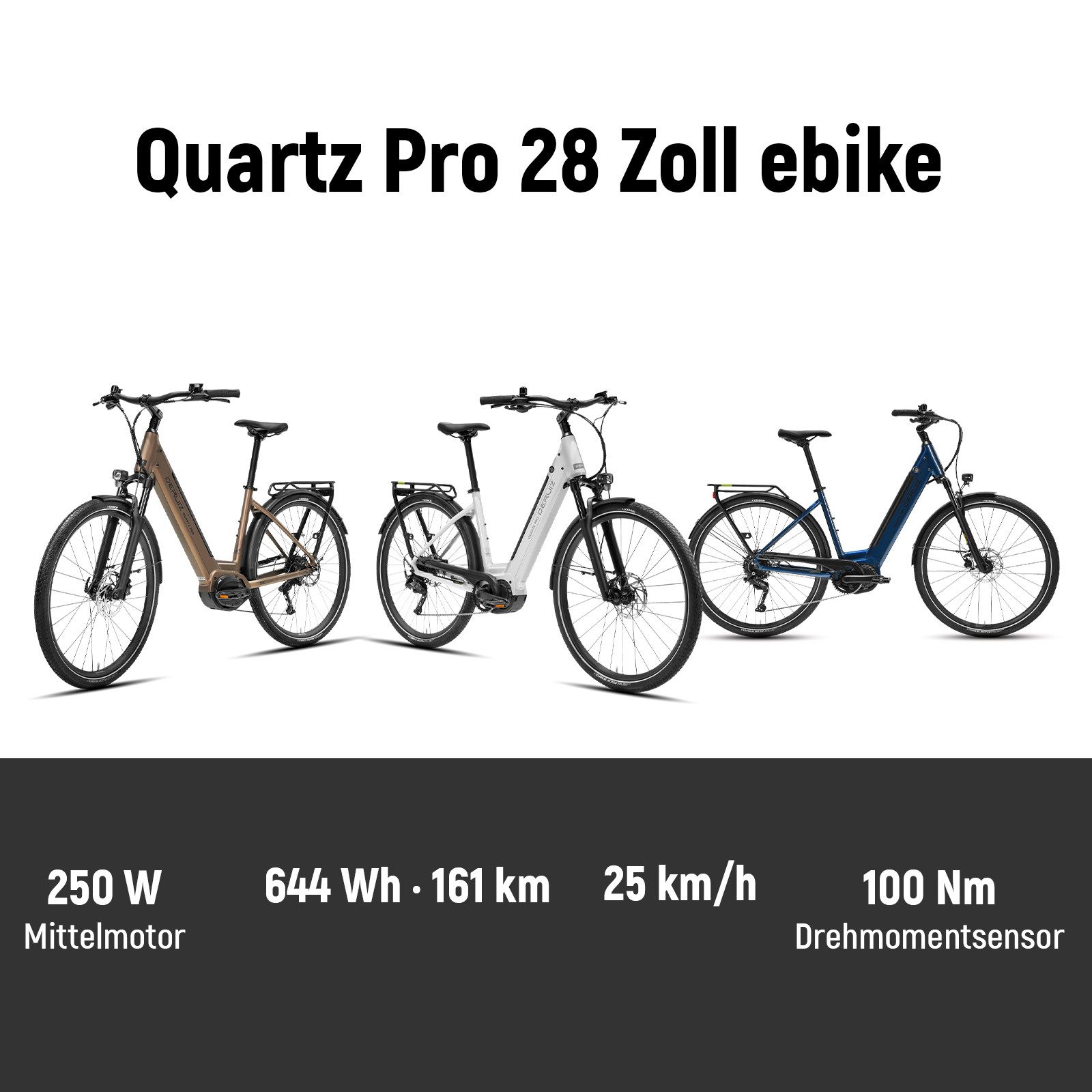 DERUIZ E-Bike Cityrad 28 Zoll Quartz Pro, 100 Nm Mittelmotor, 161 km, 5 Stufen, 48 V 644 Wh, 9 Gang SHIMANO Shimano CUES RD-U3020, 9-Gang Schaltwerk, Kettenscha – Bild 2 von 5