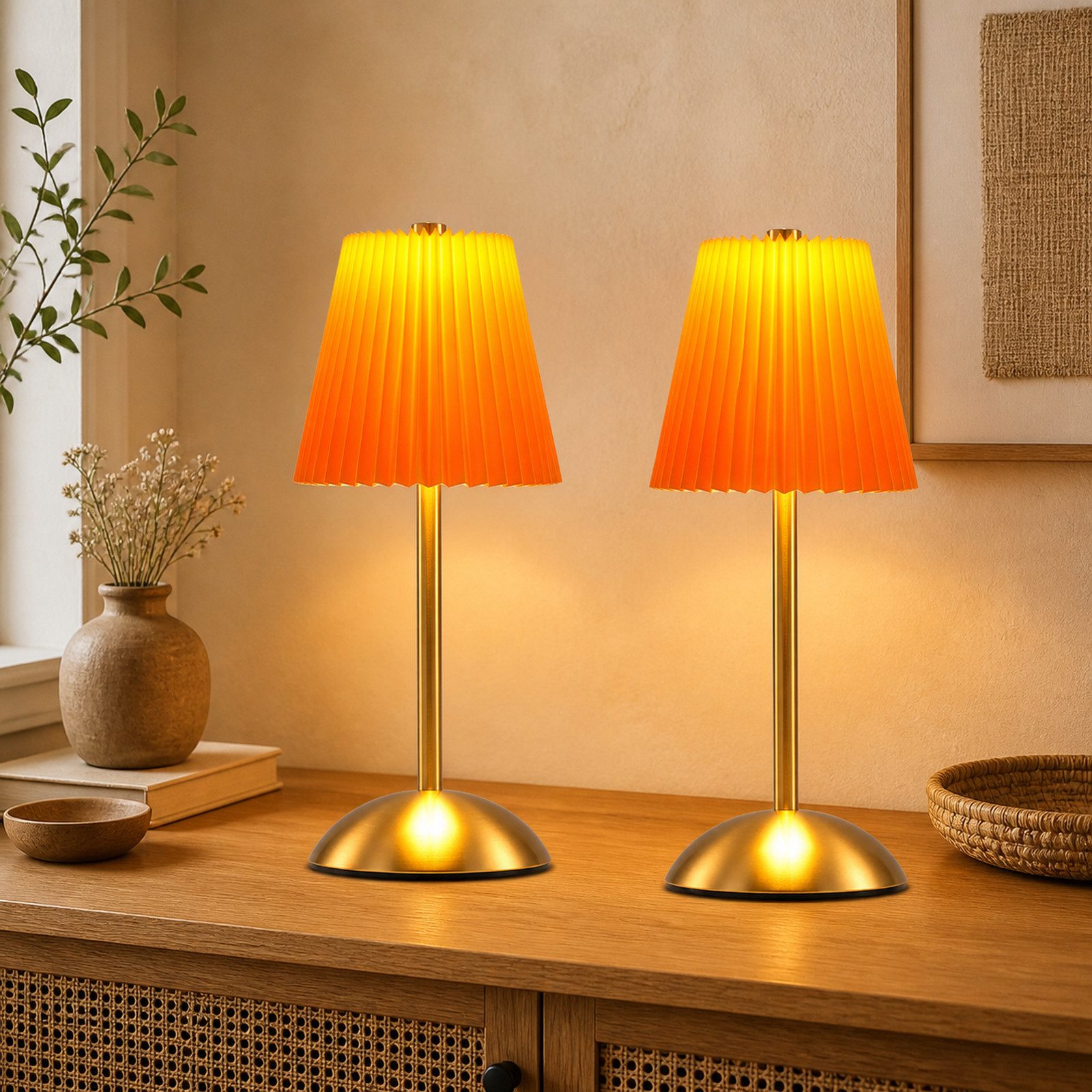 Nettlife LED Tischleuchte 2er Stoff Schwarz/Grün/Weiß/Orange/Graublau Nachttischleuchte, 3 Lichtfarben Akku-Betrieb USB-ladbar, Schlafzimmer Wohnzimmer Arbeitszimmer Büros Eingangsbereiche
