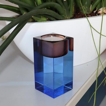 Giftcompany Teelichthalter Gift-Company Teelichthalter Sari Kristallglas blau/orange H ca. 10 cm (Stück)