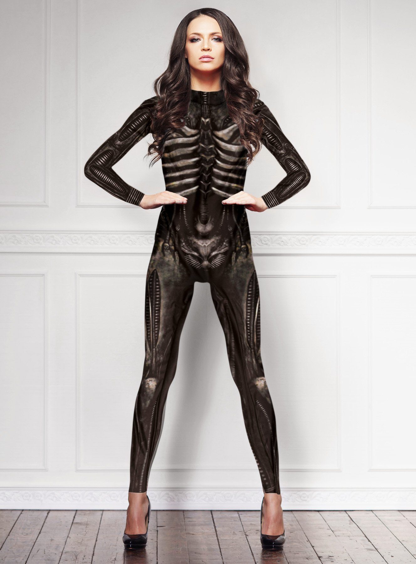 Metamorph Kostüm Xenomorph Catsuit Kostüm, Hautenger Overall im düsteren Look eines Alien-Wesens