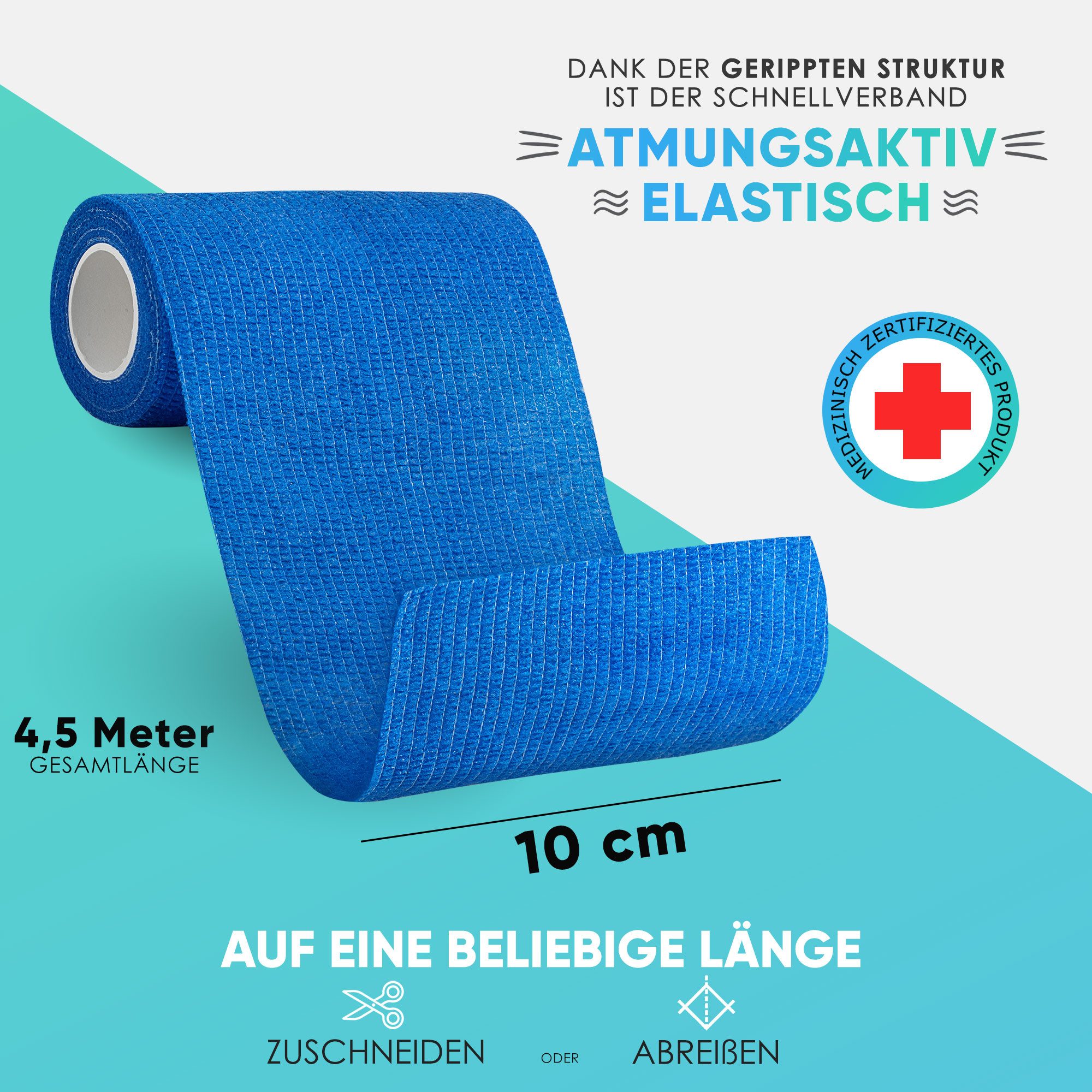 Health Press Bandage Selbstklebender Verband - 4 Elastische Bandagen Rollen (10cm x 4,5m)