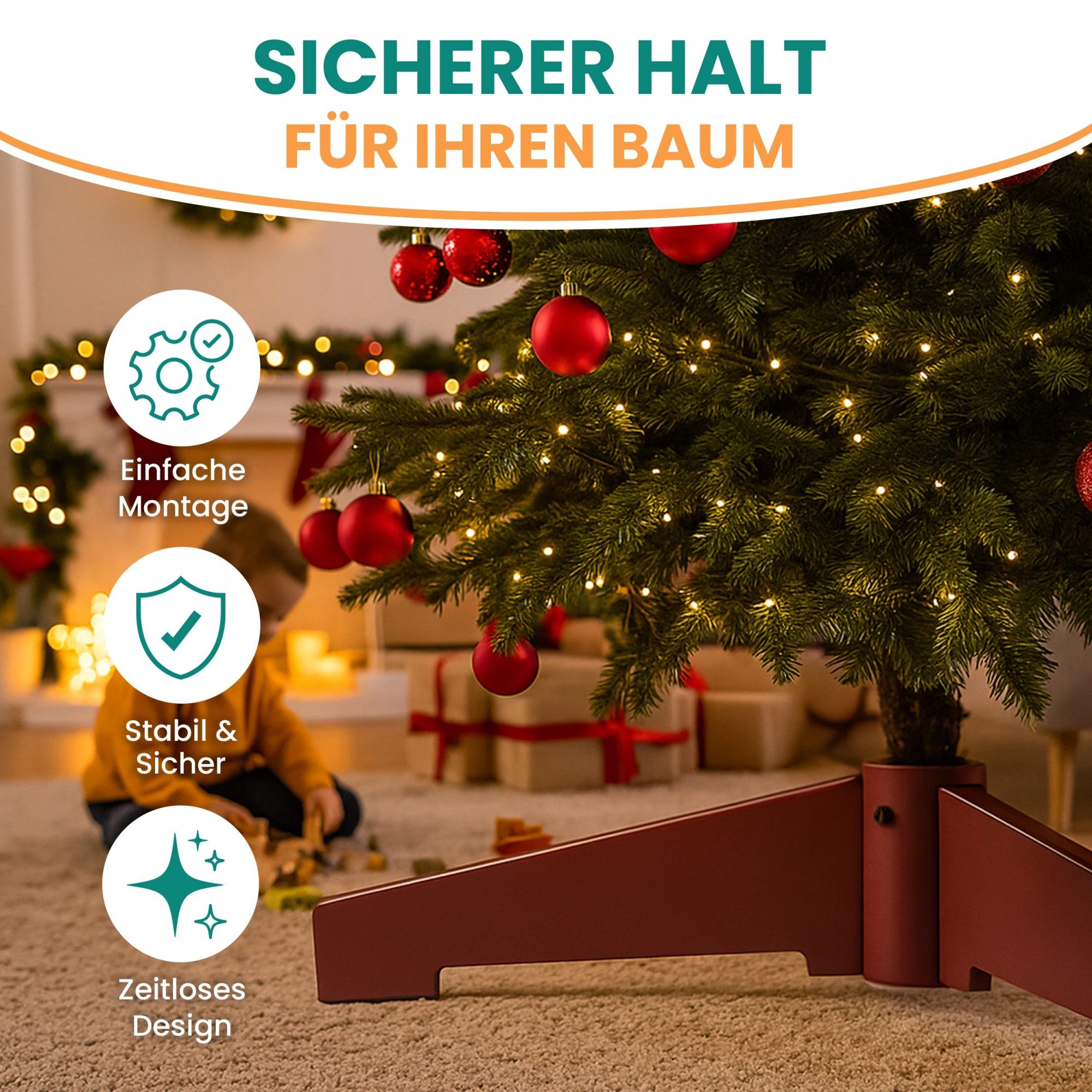 Gartenpirat Christbaumständer aus Kautschukholz Dunkelbraun für Bäume bis 210 cm Höhe, zerlegbar