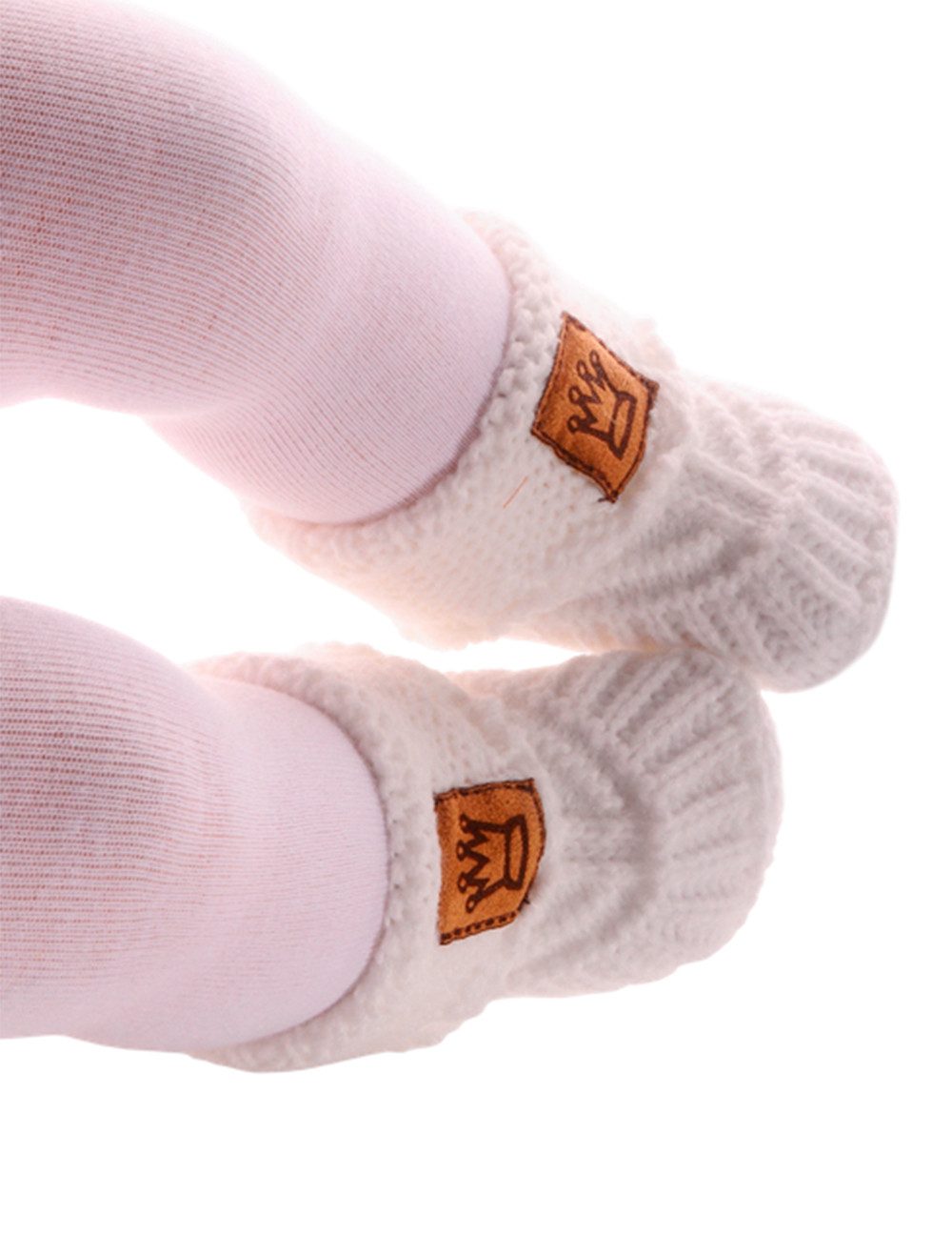 La Bortini Füßlinge Baby Stricksocken Strickschuhe booties in Weiß gestrickt neutral (1 Paar weiße Babyschuhe) unisex, 0-6Mon, für Neugeborene Babys, Erstlingssocken