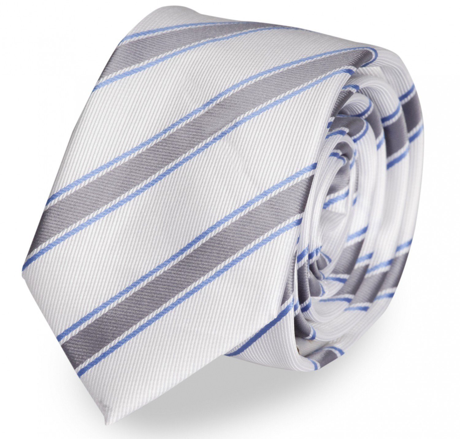 Fabio Farini Krawatte gestreifte Herren Krawatte - Tie mit Streifen in 6cm oder 8cm Breite (ohne Box, Gestreift) Breit (8cm), Weiß/Grau/Blau