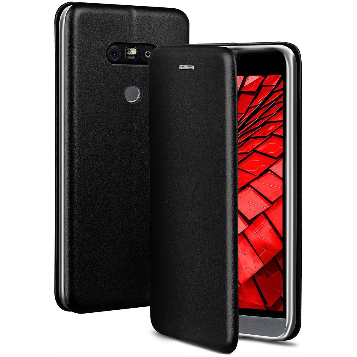 ONEFLOW Handyhülle für LG G5 Premium Hülle Business Cover Schwarz 5,3 Zoll, 360 Grad Schutzhülle Flip Case Etui Klapphülle Dünn Leder Handy Tasche