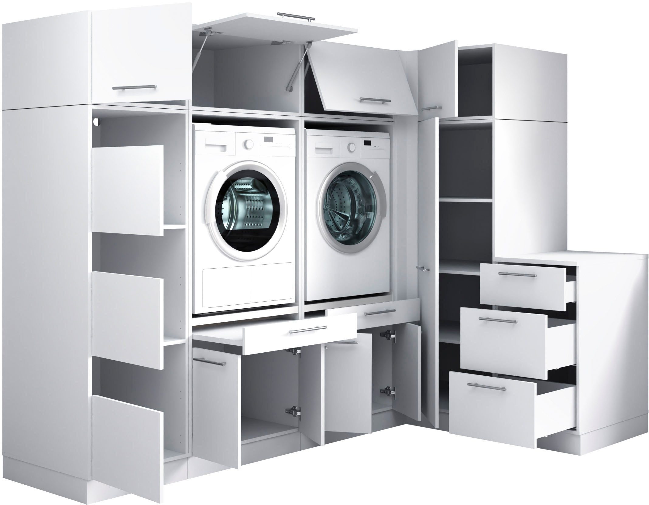 Laundreezy Mehrzweckschrank-Set Laundreezy, 9-tlg. Mehrzweckschrank-Set B/H/T 253/200/68 cm, (9-St), Breite 253 cm, Soft-Close-Funktion für Türen