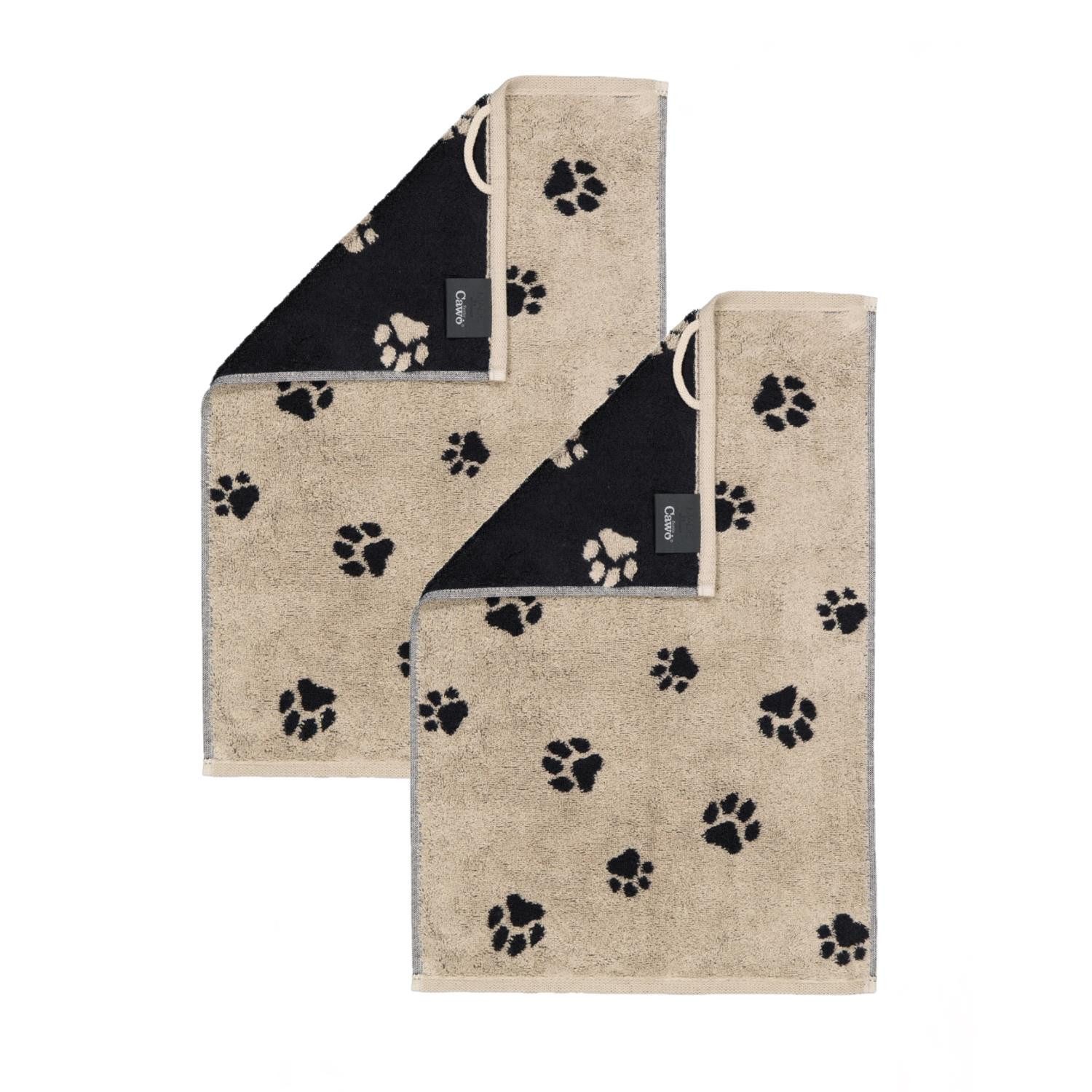 Handtuch 2 Stück Cawö We love Dogs Gästetücher 6247-93 Pfoten Schwarz 30x50