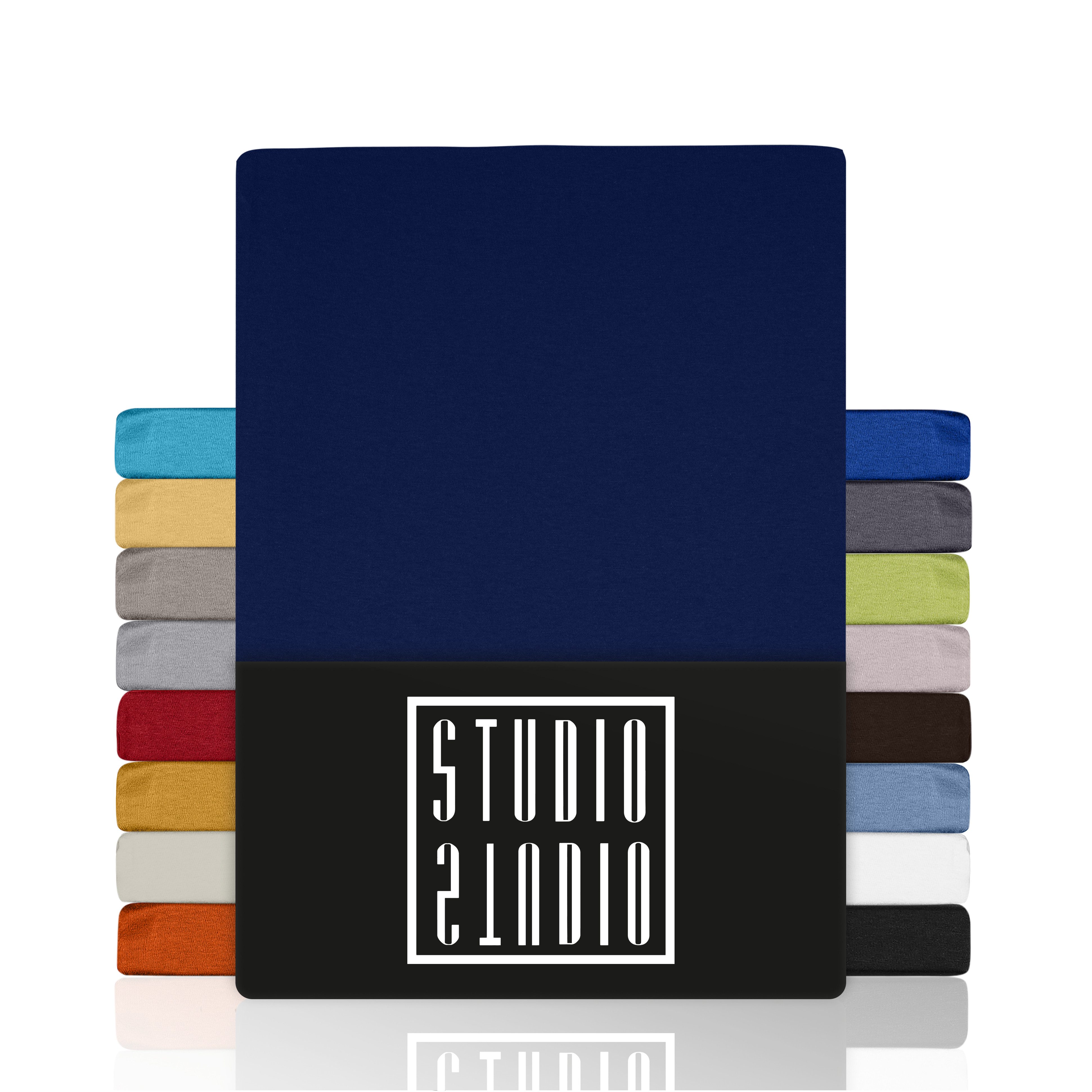 STUDIO Spannbettlaken Basic, viele Größen, 100% gekämmte Baumwolle, OEKO-TEX 100, Jersey, Baumwolle, Gummizug: rundum, (1 Stück), 90x190 cm Bettlaken Spannbetttuch bis 25 cm Höhe - Marine