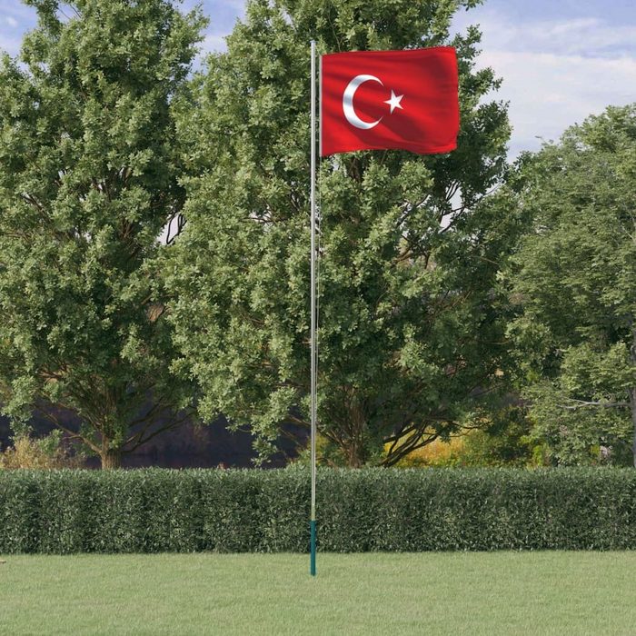 vidaXL Flagge Flagge der Türkei mit Mast 6 23 m Aluminium