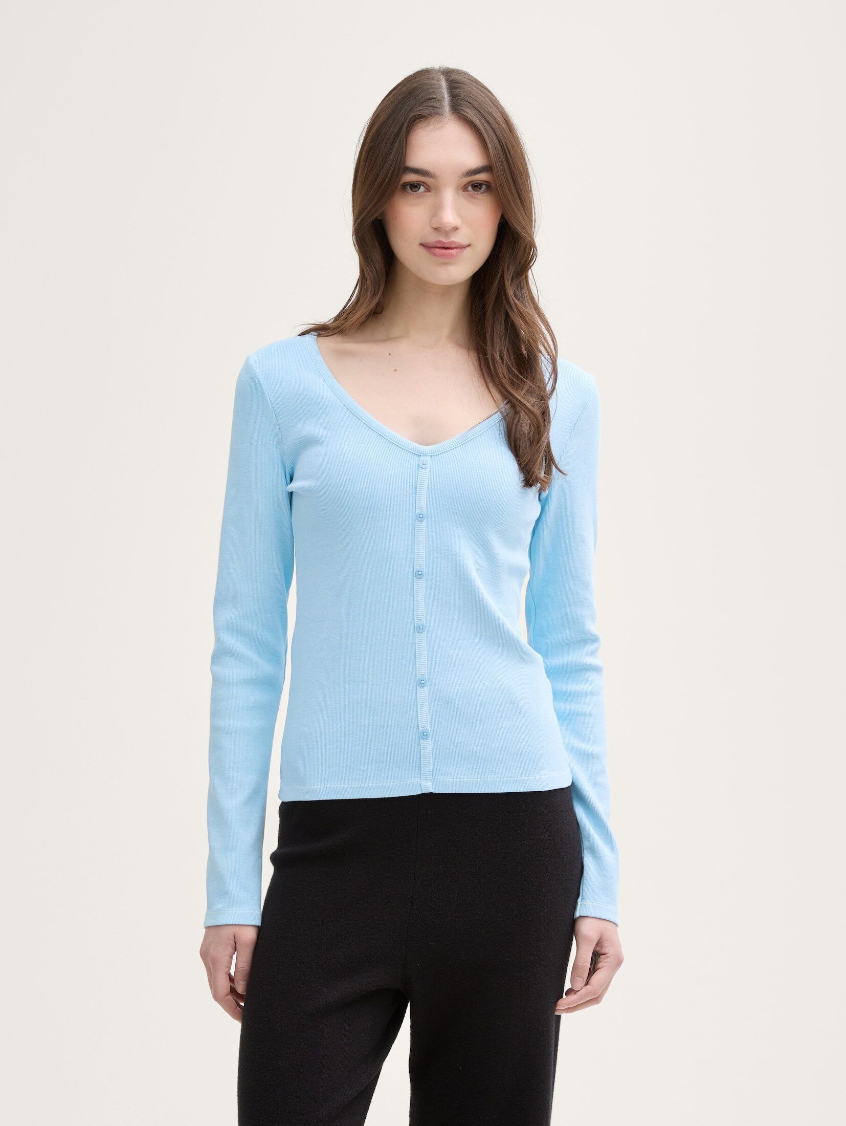 Langarmshirt Langarmshirt mit Deko-Knopfleiste