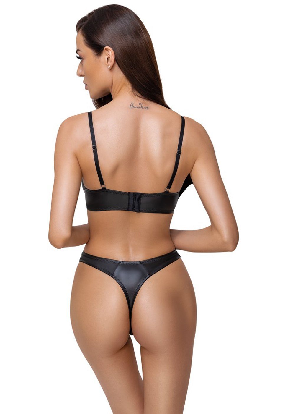 Cottelli Collection Set: Bügel-BH Wetlook BH und String - schwarz (2-tlg) Edler Mattlook – rundum elastisch