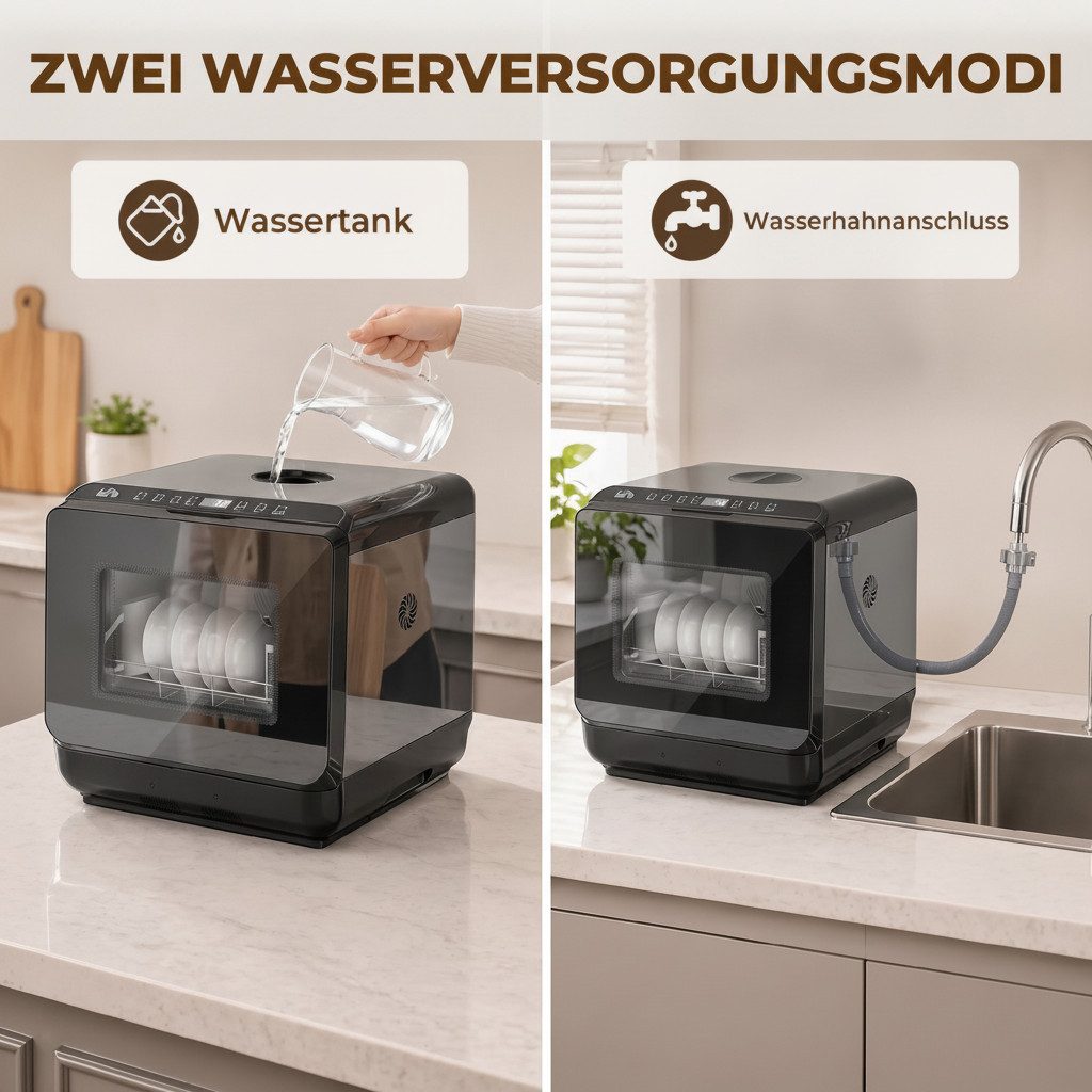kowdom Tischgeschirrspüler 800-268V90, 4 Maßgedecke, LED, Trocknung, 6L-Tank, freistehend, ohne Wasseranschluss – Bild 4 von 5