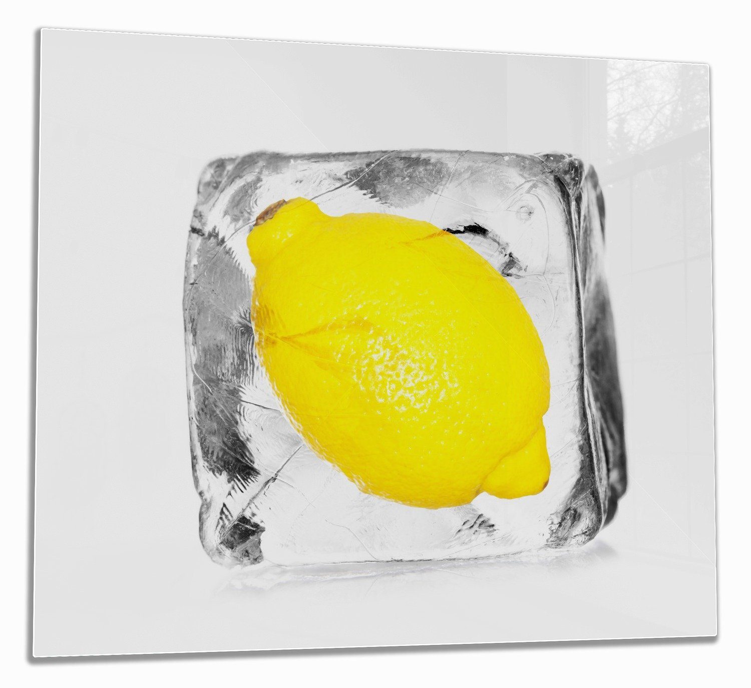 Wallario Herd-Abdeckplatte Zitrone in Eiswürfel - Eiskaltes Obst, ESG-Sicherheitsglas, (Glasplatte, 1 tlg., inkl. 5mm Noppen), verschiedene Größen