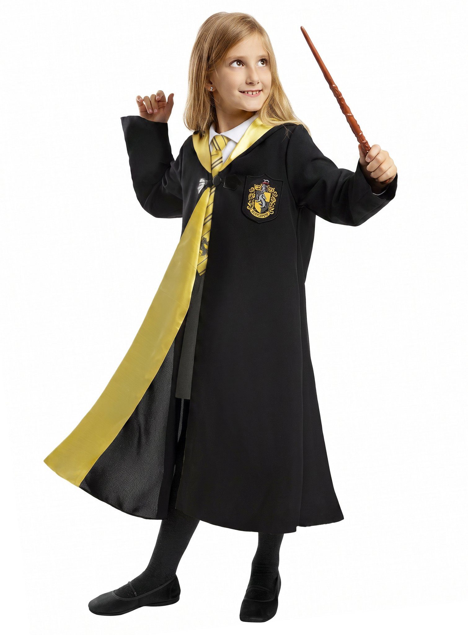 Funidelia Zauberer-Kostüm Harry Potter – Hufflepuff Umhang für Kinder, Authentisches Cape für Zauberschüler des Hauses Gryffindor