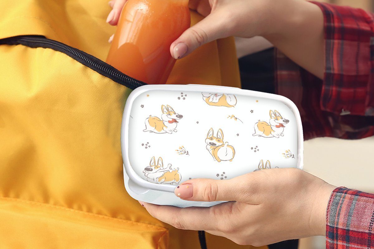MuchoWow Lunchbox Muster - Corgi und Erwachsene, Kinder - weiß Brotdose, Hund Kinder Brotbox - Jungs für - und - Mädchen (2-tlg), Kind, für Mädchen Jungen - Kunststoff