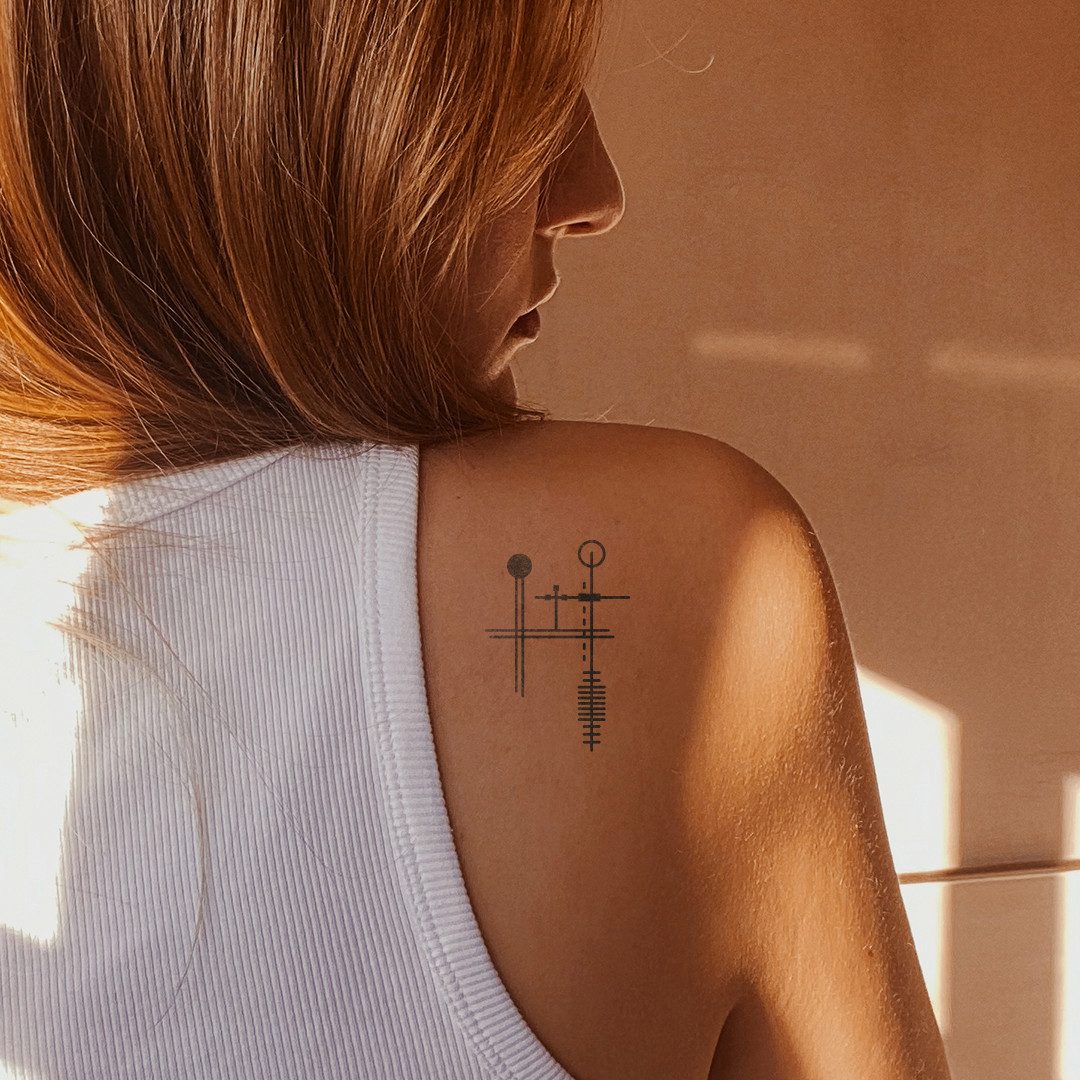 Inkster Schmuck-Tattoo Abstraktes Kreuz Tattoo, Vegane & EU-Kosmetikzertifizierte Farbe, wasserfestes temporäres Tattoo, 2 Wochen Halt