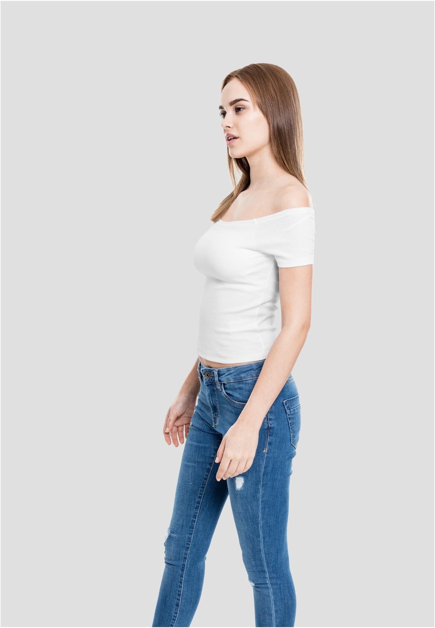 URBAN CLASSICS T-Shirt Damen white Off (1-tlg) Shoulder Ladies Tee Rib