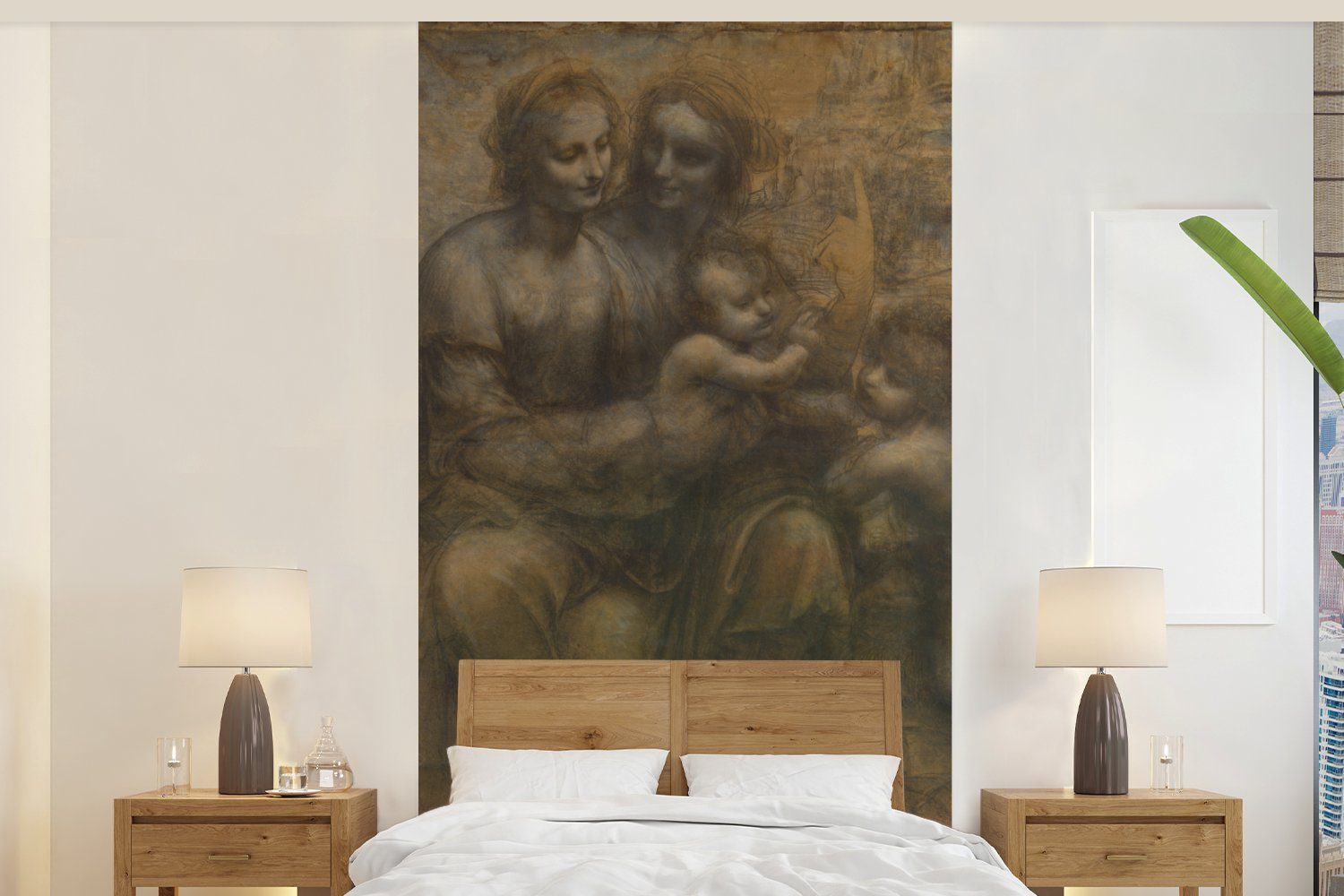 MuchoWow Fototapete Maria mit Kind und die Heilige Anna - Leonardo da Vinci, Matt, bedruckt, (2 St), Vliestapete für Wohnzimmer Schlafzimmer Küche, Fototapete