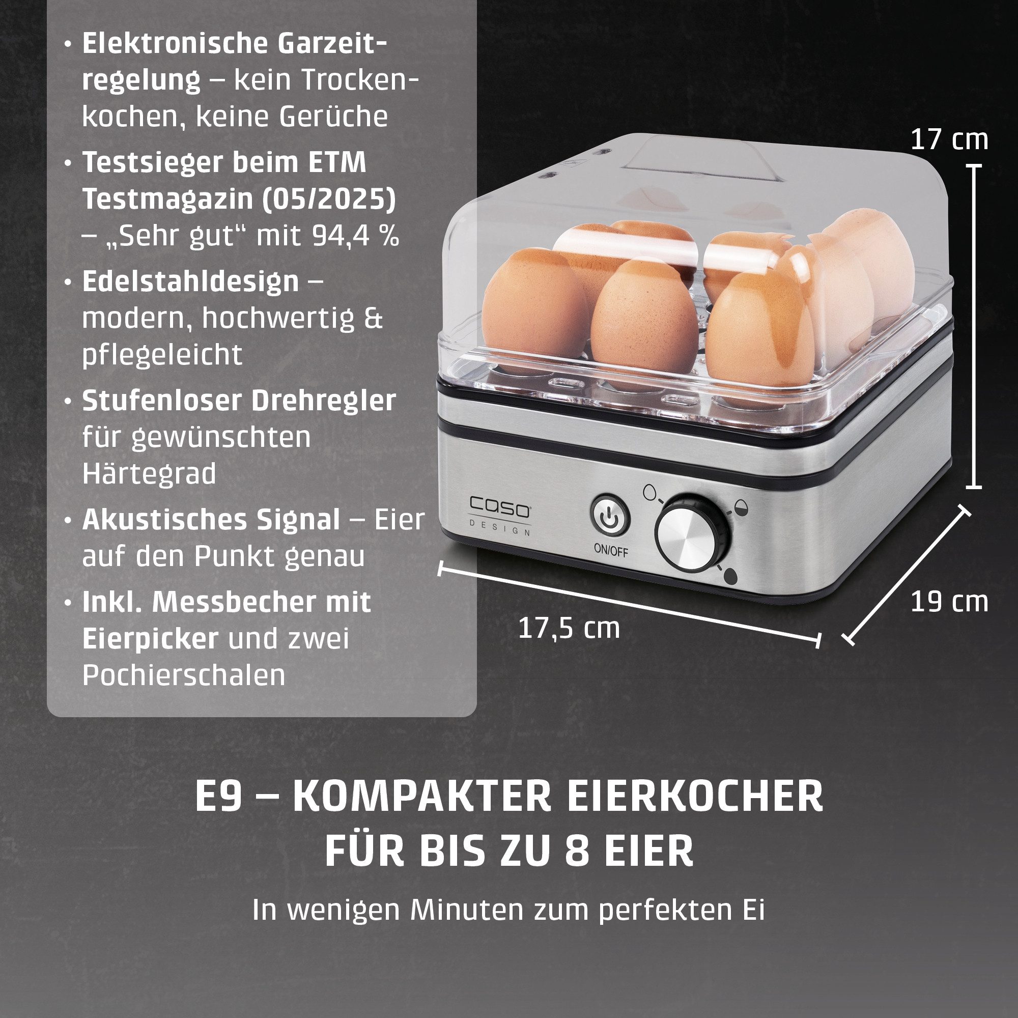 Caso Eierkocher E9, Anzahl Eier: 8 St., 400 W