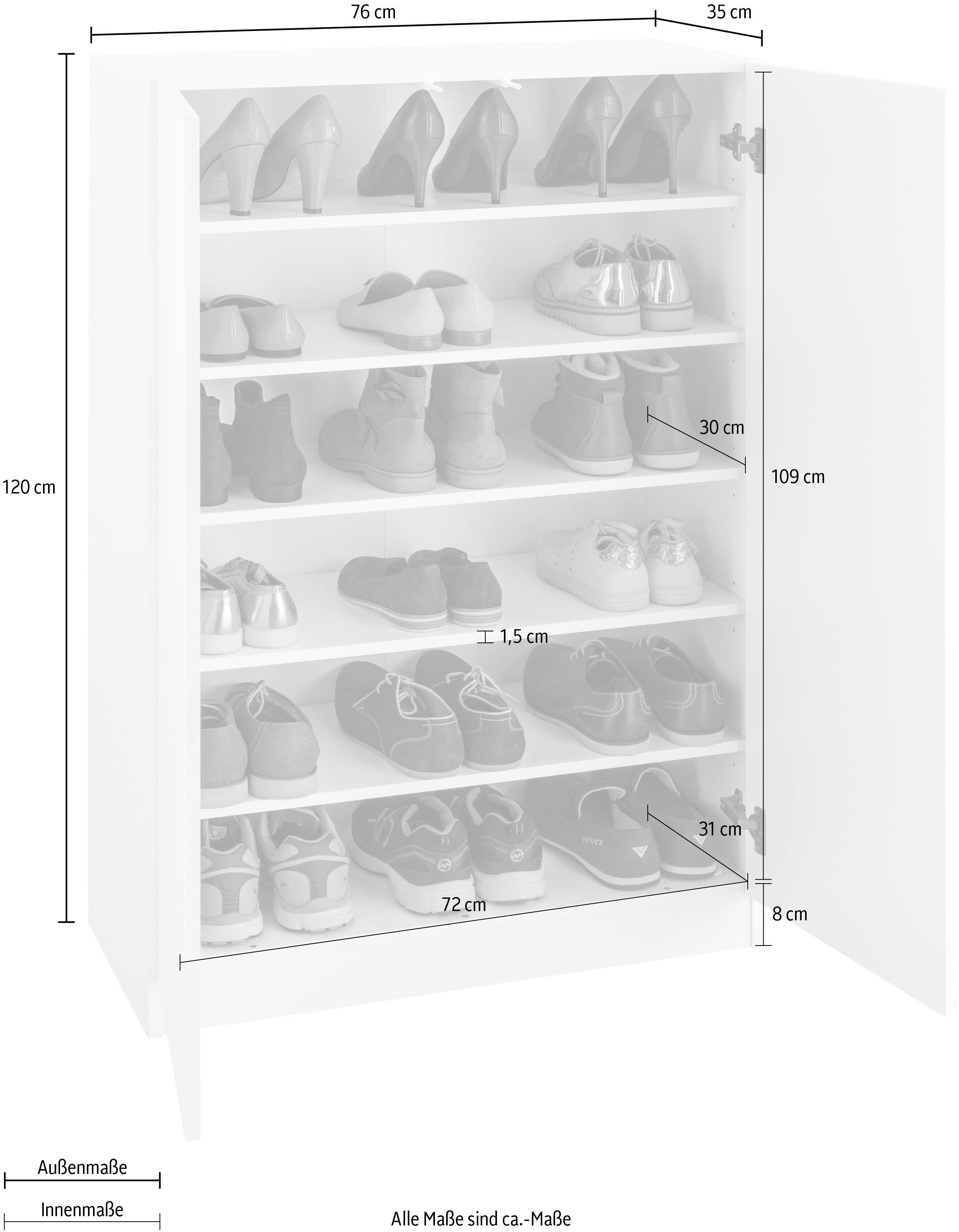 weiß Schuhschrank 76 Vaasa3 Möbel cm matt/graphit Breite borchardt