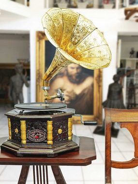 Aubaho Dekoobjekt Nostalgie Grammophon Dekoration mit Trichter Grammofon im Antik-Stil