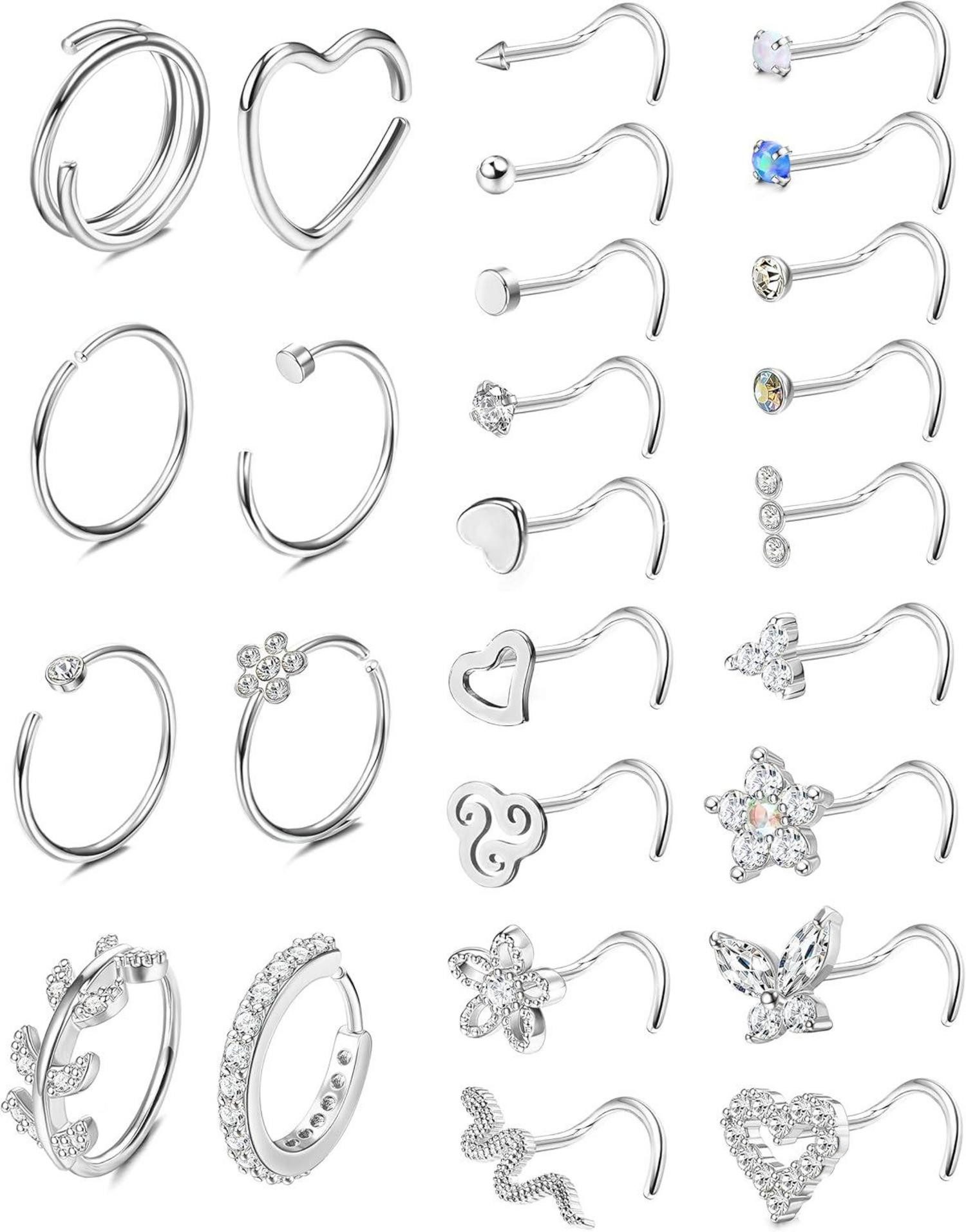 Adramata Nasenpiercing-Set 26-tlg. Nasenpiercing Set Chirurgenstahl Brillant Zirkonia Nostril
