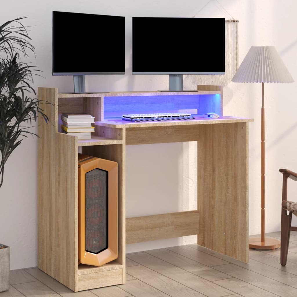 vidaXL Schreibtisch Schreibtisch mit LEDs Sonoma-Eiche 97x45x90 cm Holzwerkstoff Sonoma Eiche | Sonoma Eiche