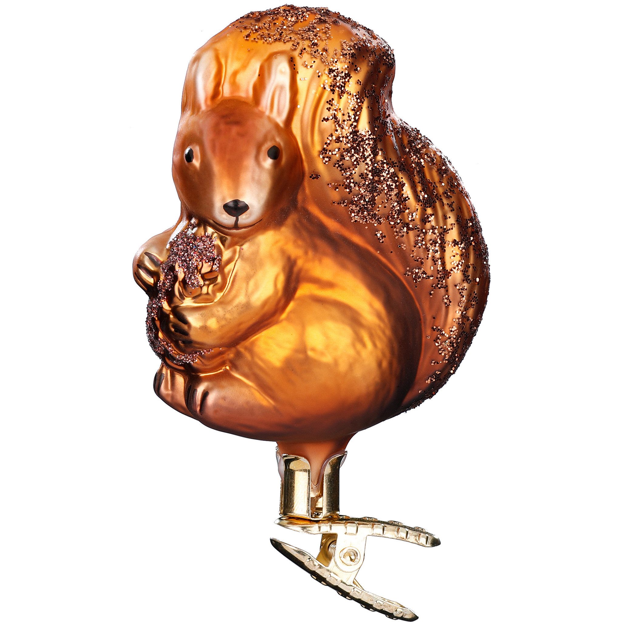 INGE-GLAS® Christbaumschmuck, Christbaumschmuck Eichhörnchen auf Clip Glas 9.5cm braun, 1 Stück