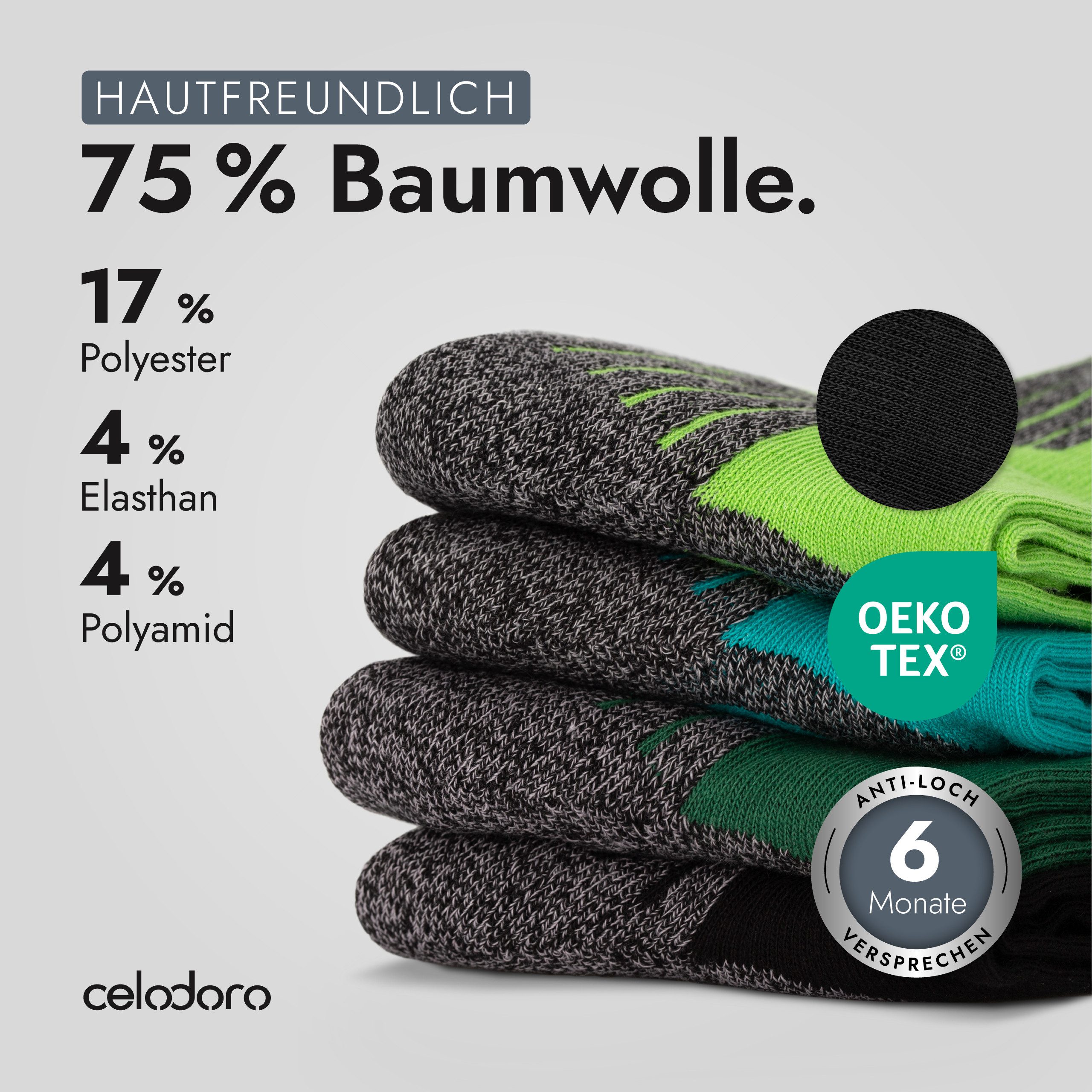 celodoro Arbeitssocken 4 Paar Wandersocken, Arbeitssocken & Sportsocken Anti-Schweiß