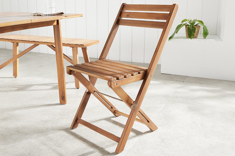 riess-ambiente Gartenstuhl BALI natur honey – Massivholz, klappbar, wetterfest, Outdoor (Einzelartikel, 1 St), klappbarer Balkonstuhl aus Massivholz – ideal für Garten & Terrasse