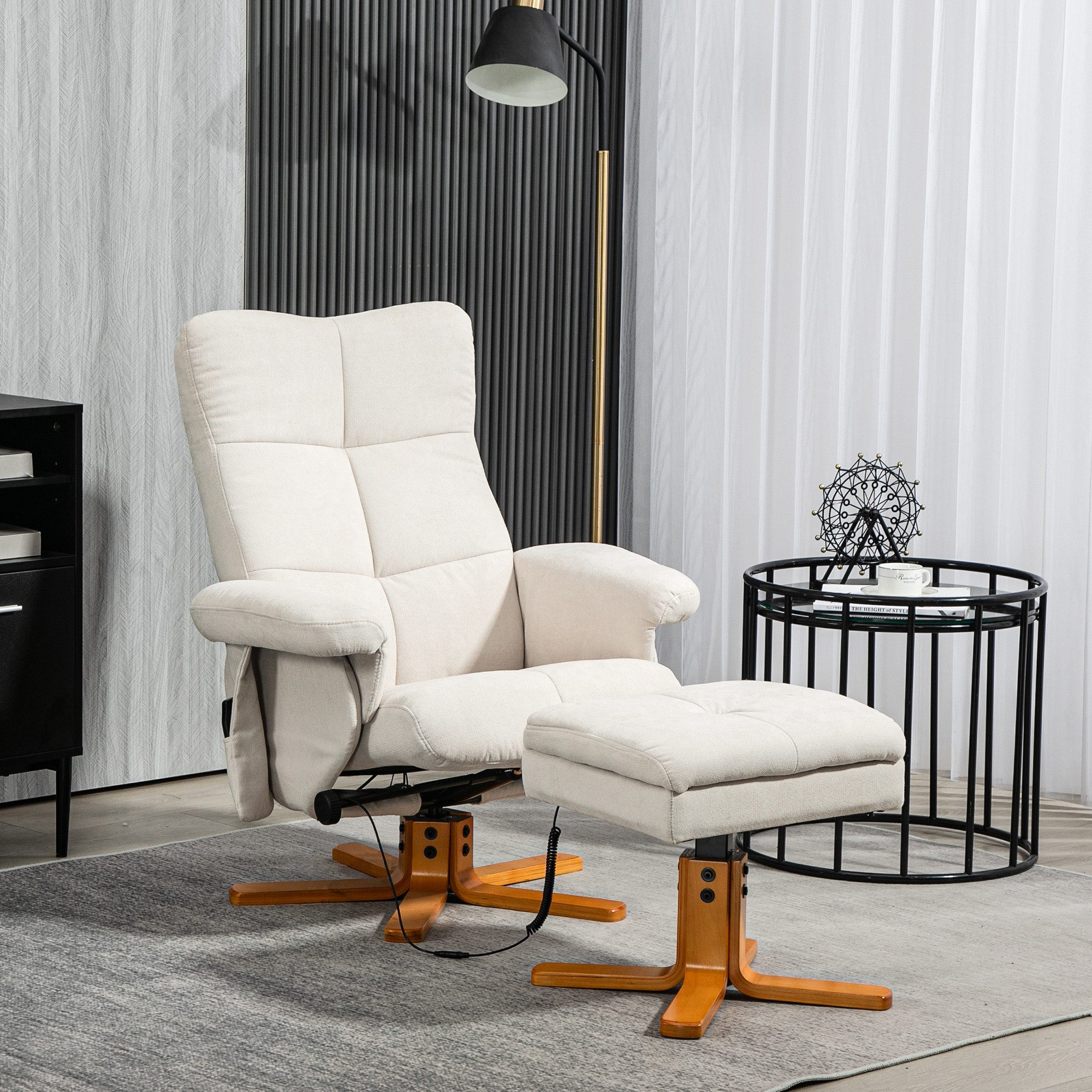 HOMCOM Massagesessel mit Hocker, Seitentasche, Stauraum, Liegefunktion 360° günstig online kaufen