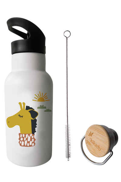 kikadu Trinkflasche, Giraffe Natur, doppelwandige, schadstofffreie, Edelstahl, 350 ml