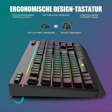RedThunder RGB Hintergrundbeleuchtung Tastatur- und Maus-Set, Kabelloses QWERTZ DE Layout, Ergonomisch, Multimedia Funktionstasten