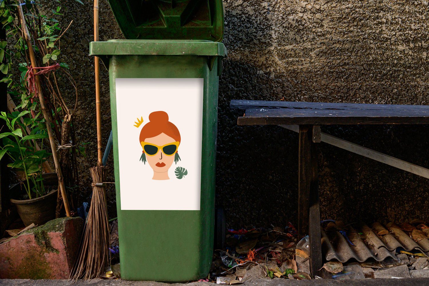 MuchoWow Wandsticker Frau - Krone Container, Mülleimer-aufkleber, Sommer Sticker, St), Mülltonne, (1 - Abfalbehälter