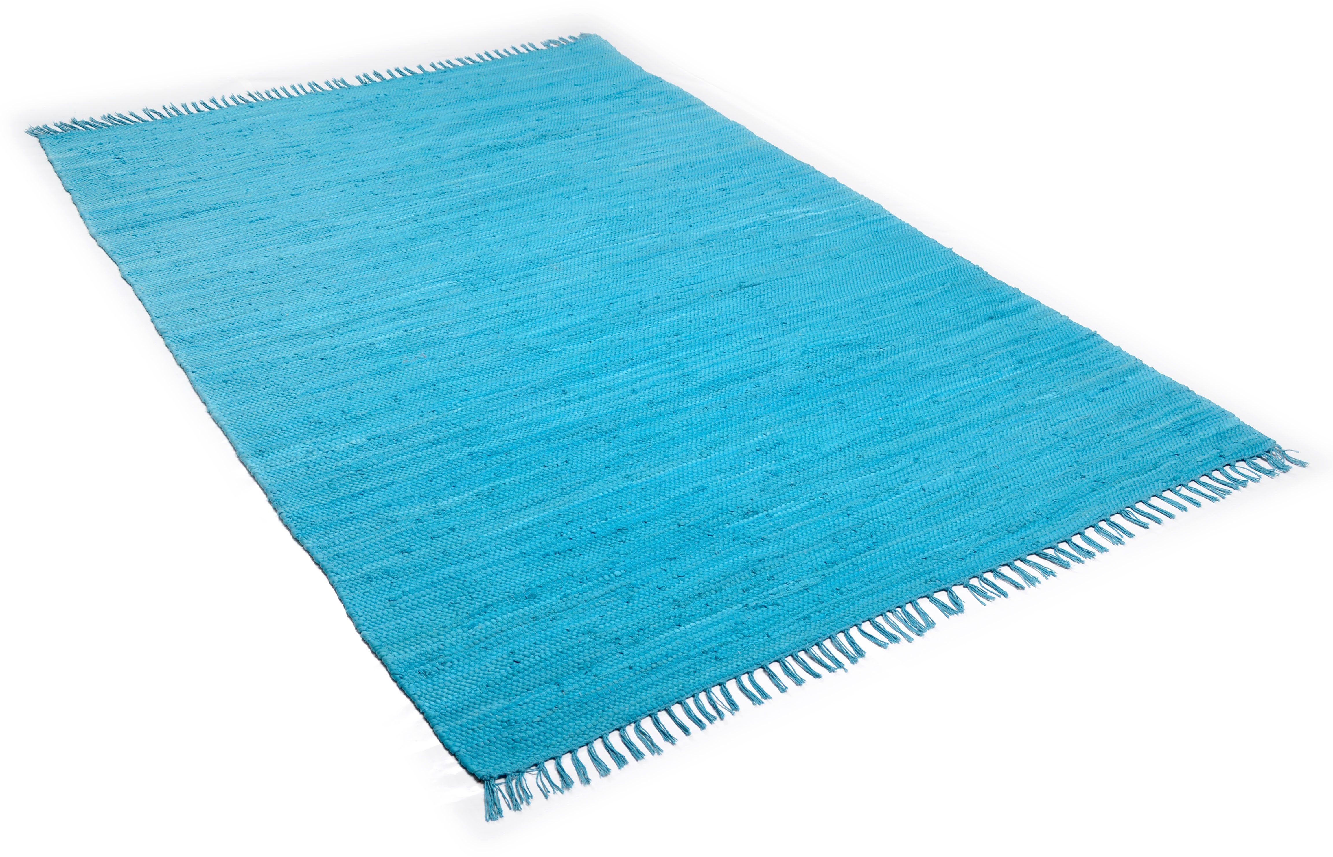 Teppich türkis Baumwolle, Cotton, handgewebt, Teppich, mit mm, Fransen rechteckig, Höhe: Handweb Happy reine 5 Flachgewebe, THEKO,