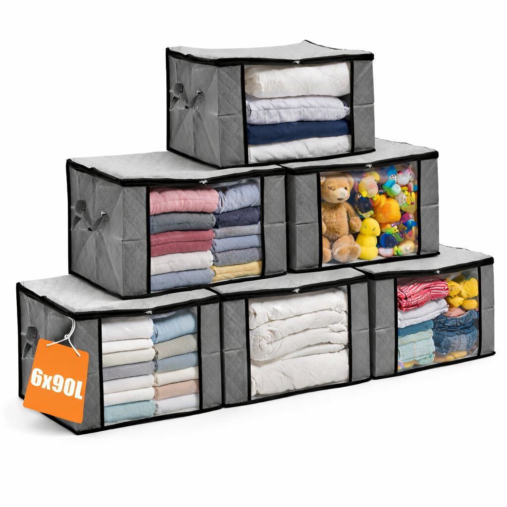 BigDean Aufbewahrungsbox 6 Stück Aufbewahrungstaschen 90L mit Sichtfenster (Set, 6 St., Aufbewahrungstaschen), Atmungsaktives Vlies-Geweb, Stabiler Zwei-Wege-Reißverschluss