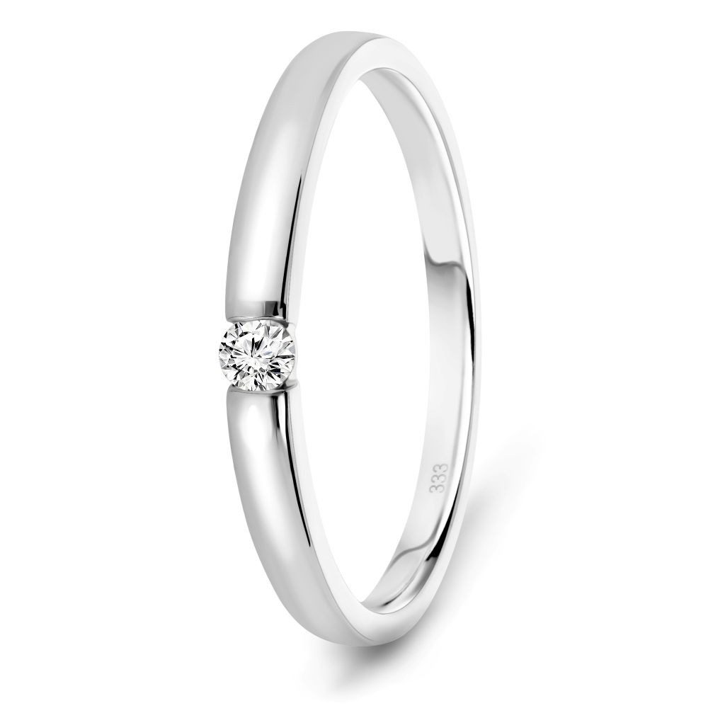 Miore Diamantring M3003R aus 8 Karat 333 Weißgold in den Größen 50-60, mit 0,05 Karat Solitär Diamant