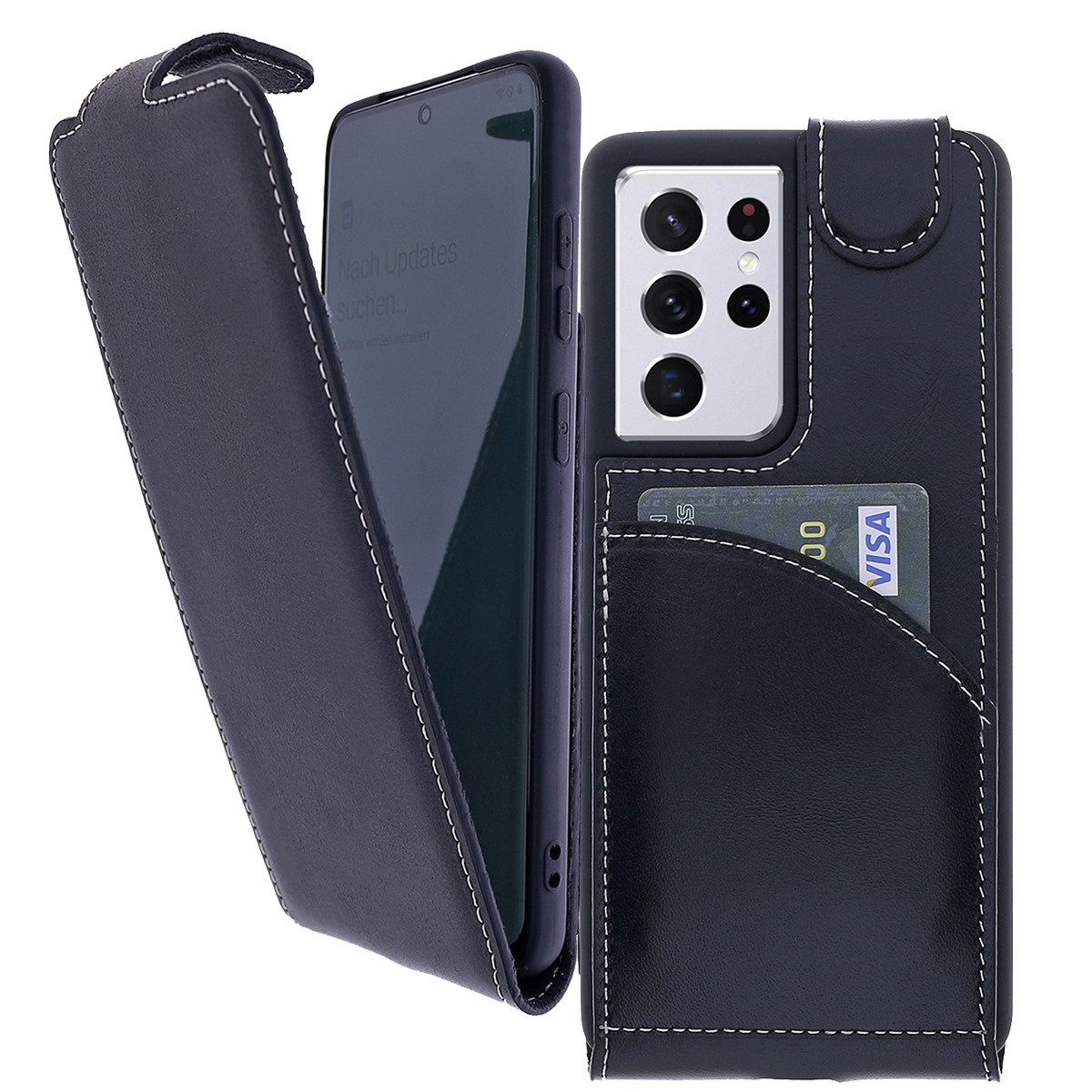 Burkley Flip Case Flip Case Samsung Galaxy S21 Ultra Klapp Handyhülle, Flip Case Lederhülle mit Kartenfach und Magnetverschluss