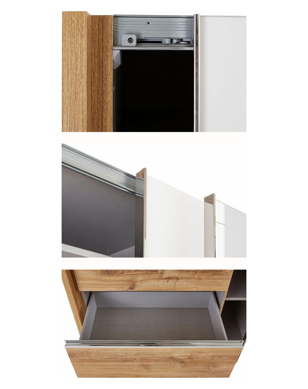 Wimex Schwebetürenschrank Level (mit Schwebetüren, Schubladen, Einlegeböden, Kleiderstangen, 1-St., moderne Optik, mit Spiegel, chromfarbene Griffleisten aus Metall) 300x65x236cm Plankeneiche weiß Spiegel
