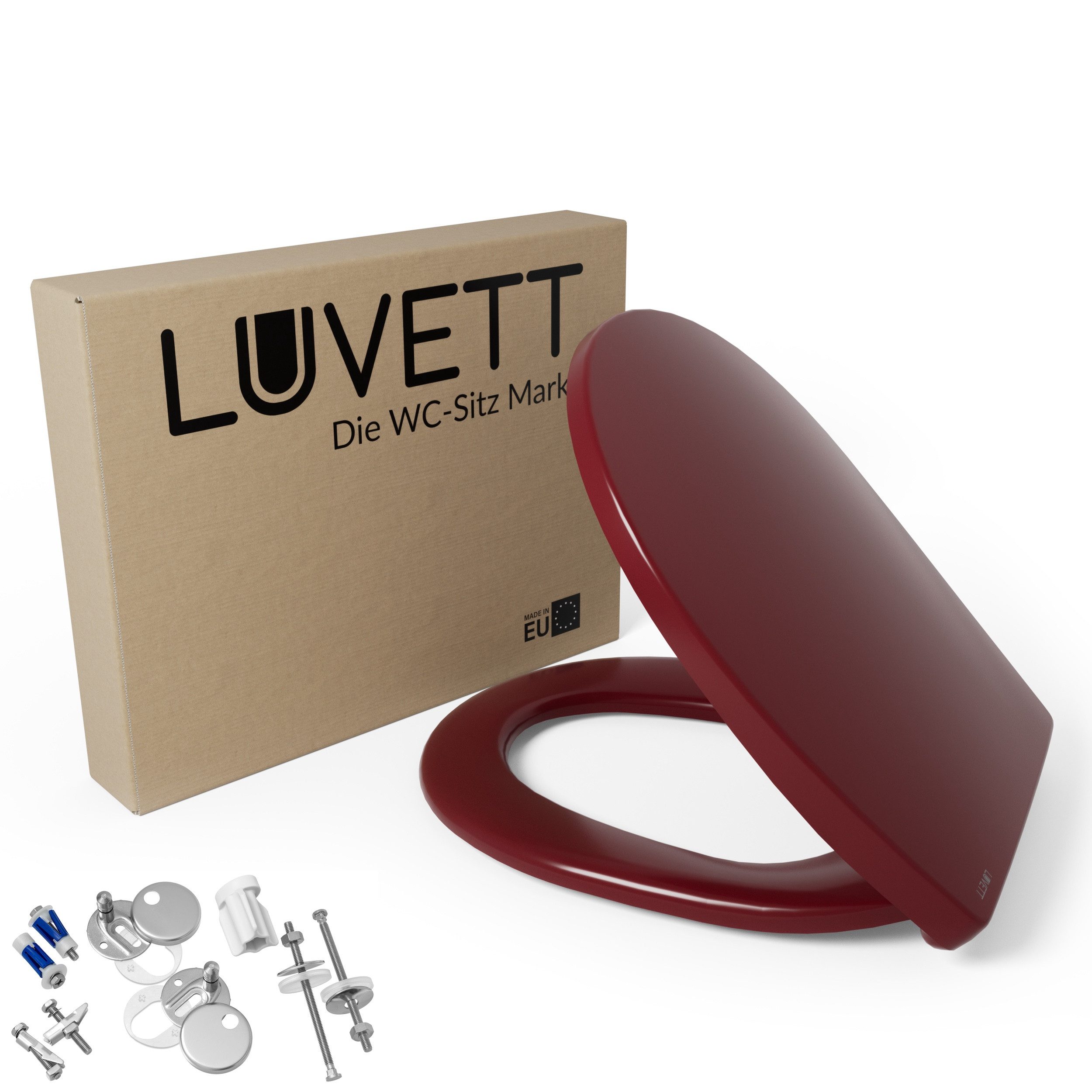LUVETT WC-Sitz Farben C100 (Komplett-Set, Inklusive 3 Befestigungsarten), mit Original SoftClose® Absenkautomatik, Duroplast