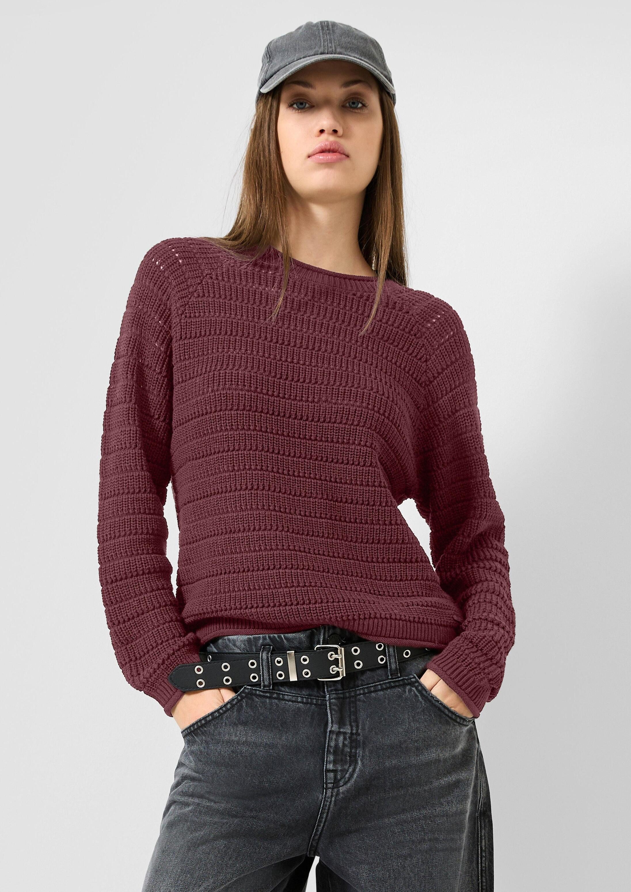 QS Longpullover Strickpullover Pullover aus Baumwollmix mit Ajourmuster