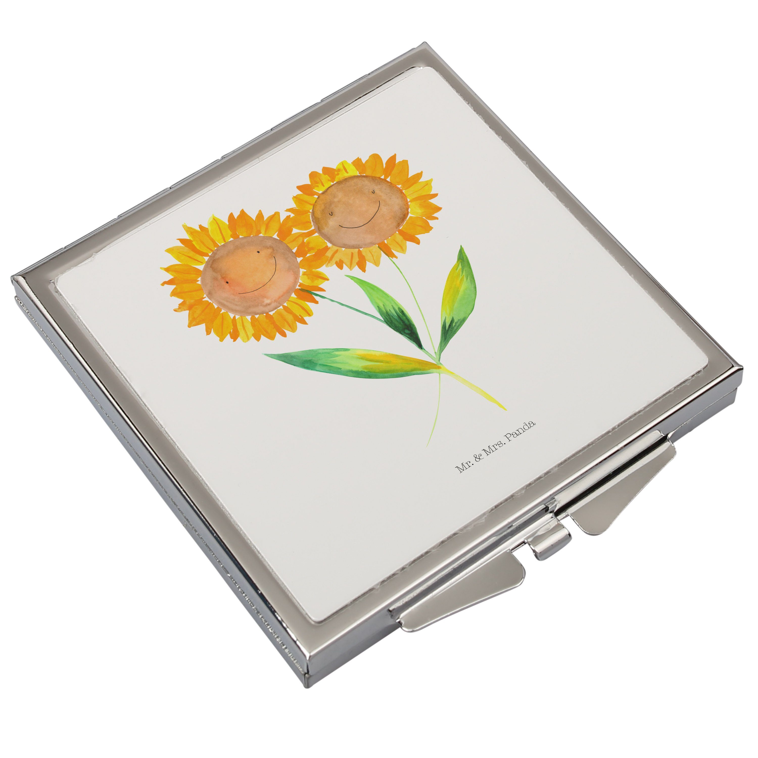 Mr. & Mrs. Panda Kosmetikspiegel - Geschenk, Weiß Frühlin Sommer Sonnenblume - zusammen, Deko, (1-St) silber