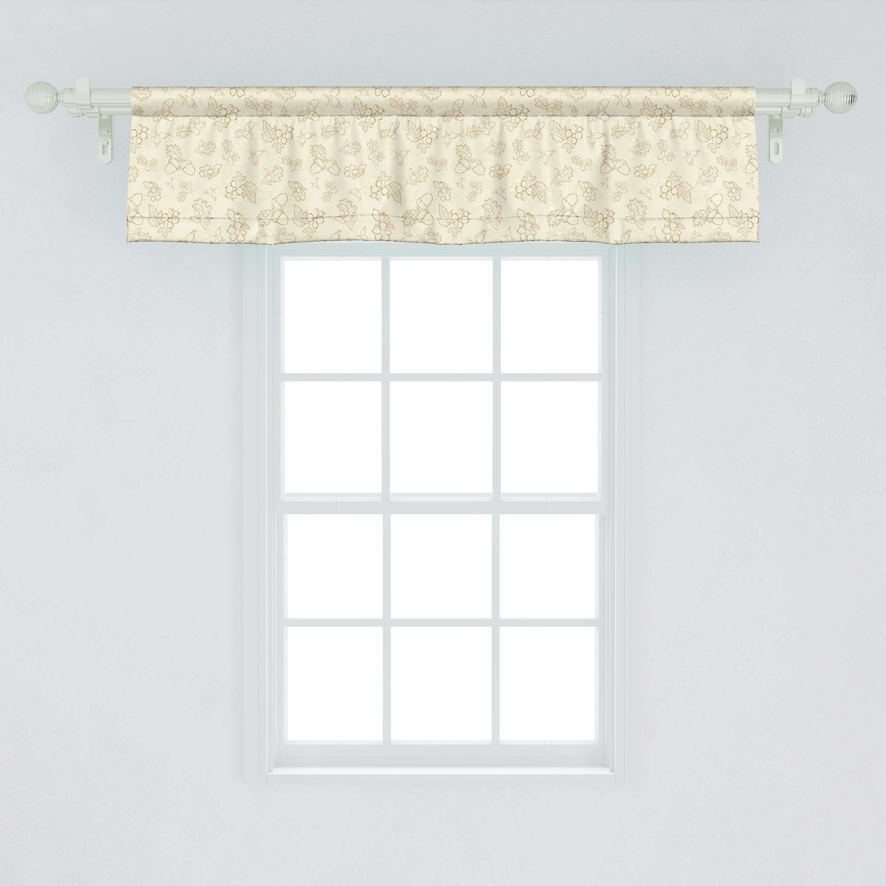 Scheibengardine Küche Inspired Vorhang Handgezeichnet Stangentasche, für Botanisch Microfaser, Volant Schlafzimmer Abakuhaus, mit Dekor Nüsse