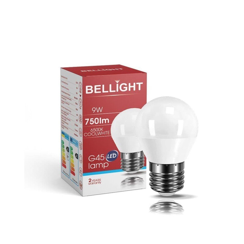 Bellight LED-Leuchtmittel LED E27 G45 Kaltweiß Tropfenform Kaltweiß 9W 180V-260V E27, 360° 75W 6500K, = 830lm