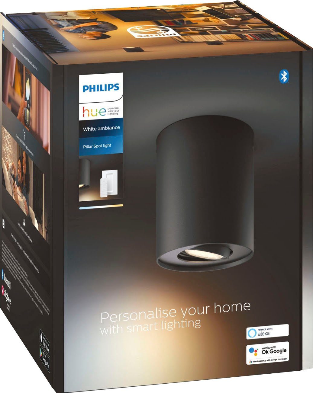 Philips Hue Leuchtmittel Dimmfunktion, wechselbar, Flutlichtstrahler Warmweiß Pillar, LED