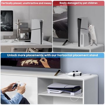 zggzerg Horizontaler Stand für PS5 Slim Konsole mit USB Hub, Standfuß Zubehör PlayStation 5-Controller