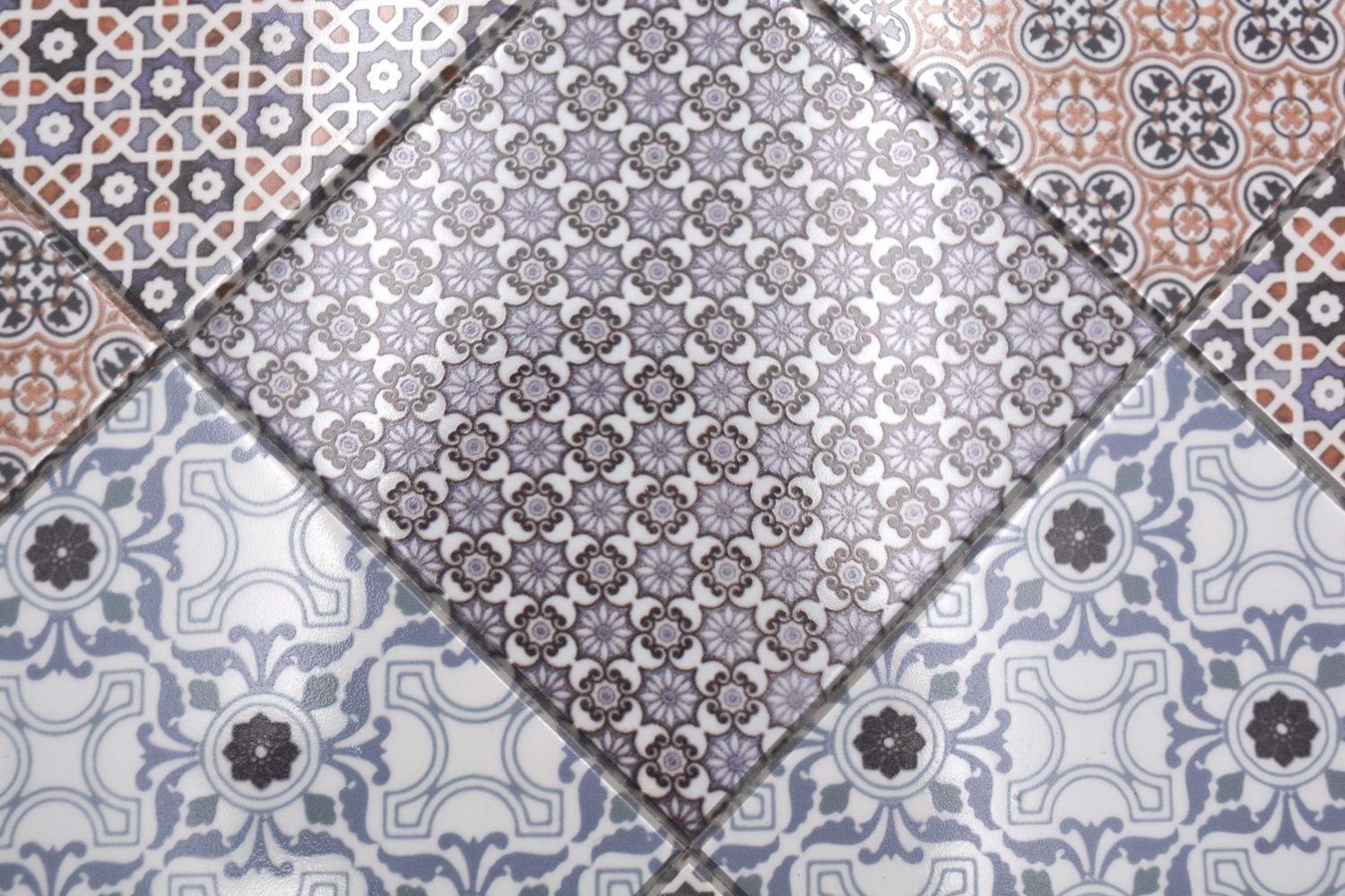 Mosani Mosaikfliesen Retro Vintage Mosaik weiß orange grau Küche blau Fliesenspiegel
