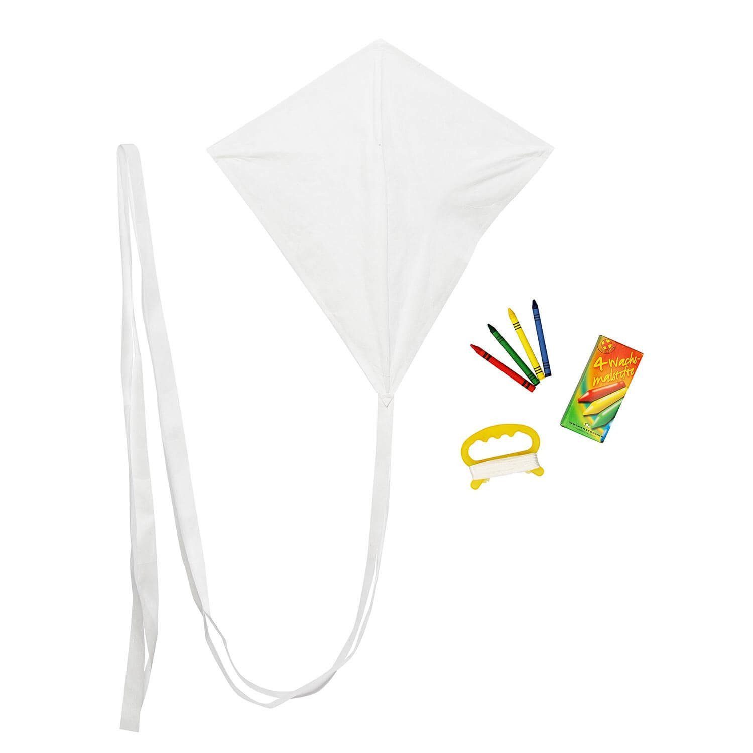 Wolkenstürmer Flug-Drache Kinderdrachen zum Bemalen ab 3 Jahre - Kreatives Maldrachen Set, (Bemalbarer Einleiner Drachen 47 cm mit Malset für Kinder, 1-tlg), Maldrachen Eddy DIY Kite mit Stiften und 50 m Schnur
