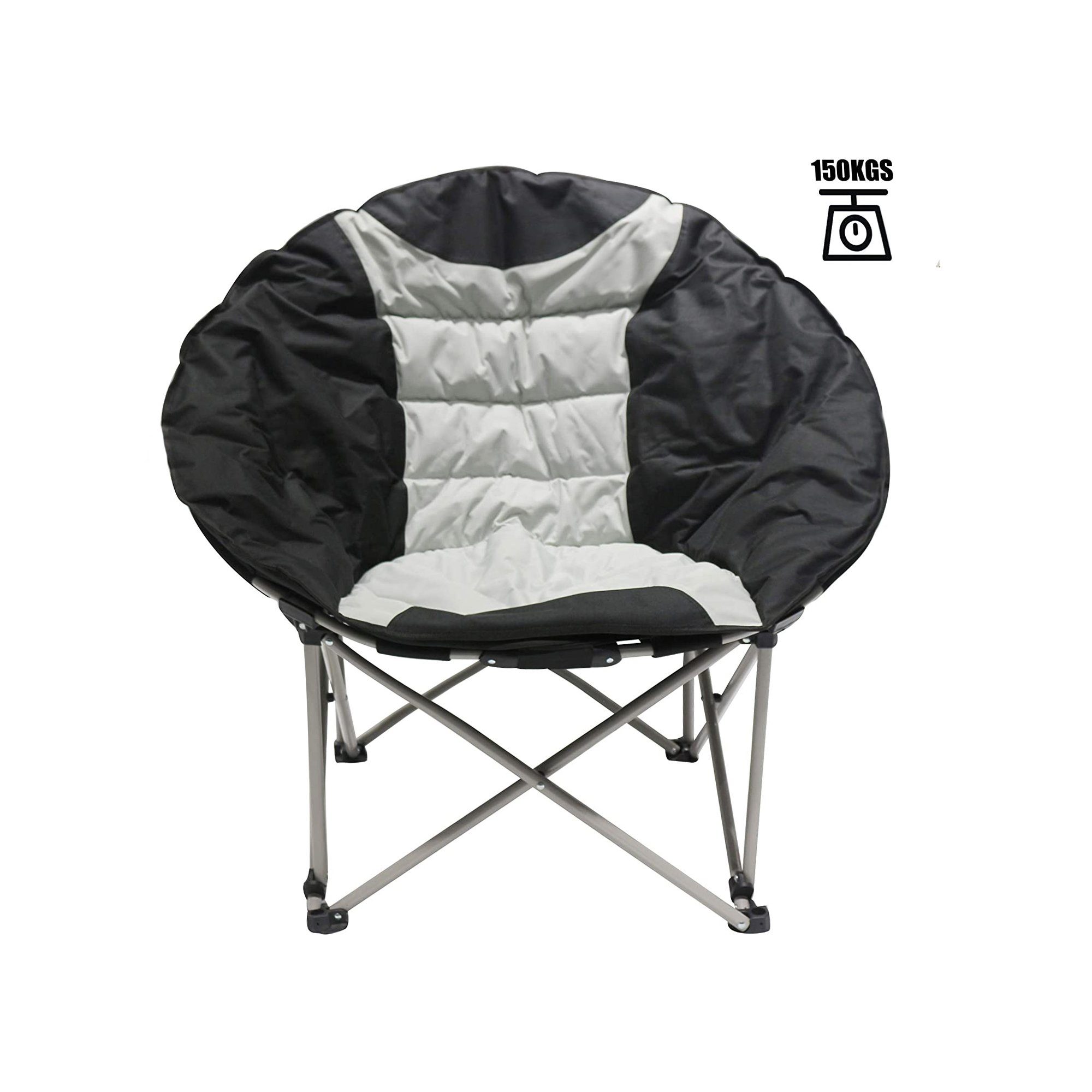 schwarz/cremeweiß Sitzfläche, Campingstuhl Outdoorstuhl Klappstuhl Mond-Stuhl, breiter Faltsessel extra bis Groß Gartenstuhl HOMECALL 150KG